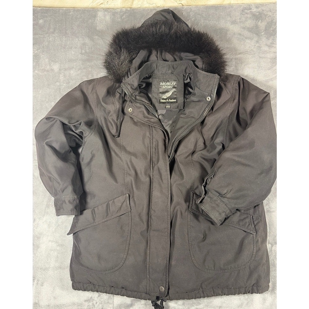 Bromley Sport Down Feather Parka Jacket Black Fox Fur Trim Hood WPL 7888 Large